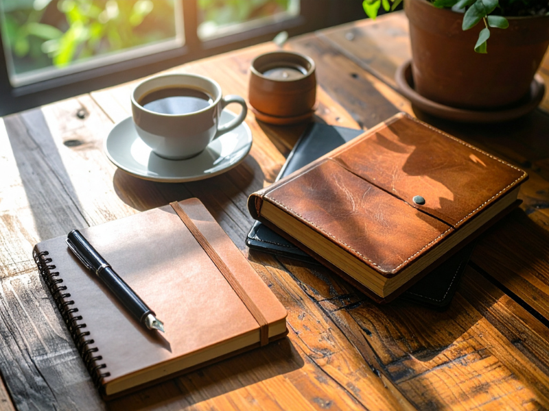 Stylish sustainable handbag on a table representing mindful and ethical fashion choices.